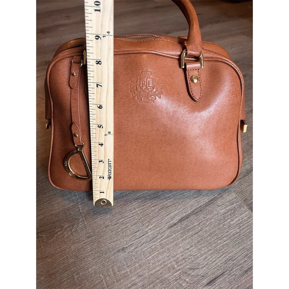 Lauren Ralph Lauren Dome Satchel Top Handle Bag Brown Cognac Gold Crest